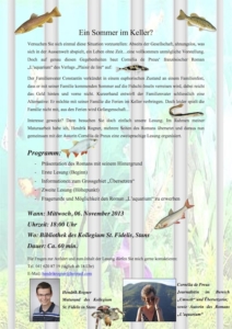 Le programme de la soirée de lecture bilingue à Stans. Le programme de la soirée de lecture bilingue à Stans.