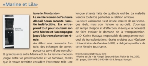 "Marine et Lila" dans "swisstransplant news". "Marine et Lila" dans "swisstransplant news".