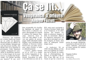 "Vengeance d'orfèvre" dans Le Courrier du 12 juin 2014.